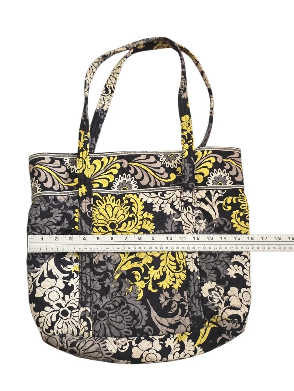 Vera Bradley Baroque Quilted Floral Print Tote Bag in Yellow, Black & White
